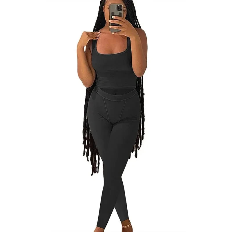 Women's Ribbed Lounge Wear 2 Piece Set Casual Summer Outfit Sleeve Top with Elastic Leggings Junior Size Eye Catching Solid Color