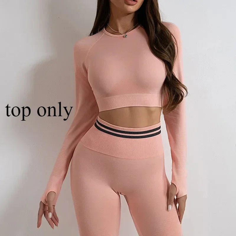 Women's Yoga Clothing Set Long Sleeve Leggings Pants for Gym Fitness Tracksuit Active Wear Workout Clothes