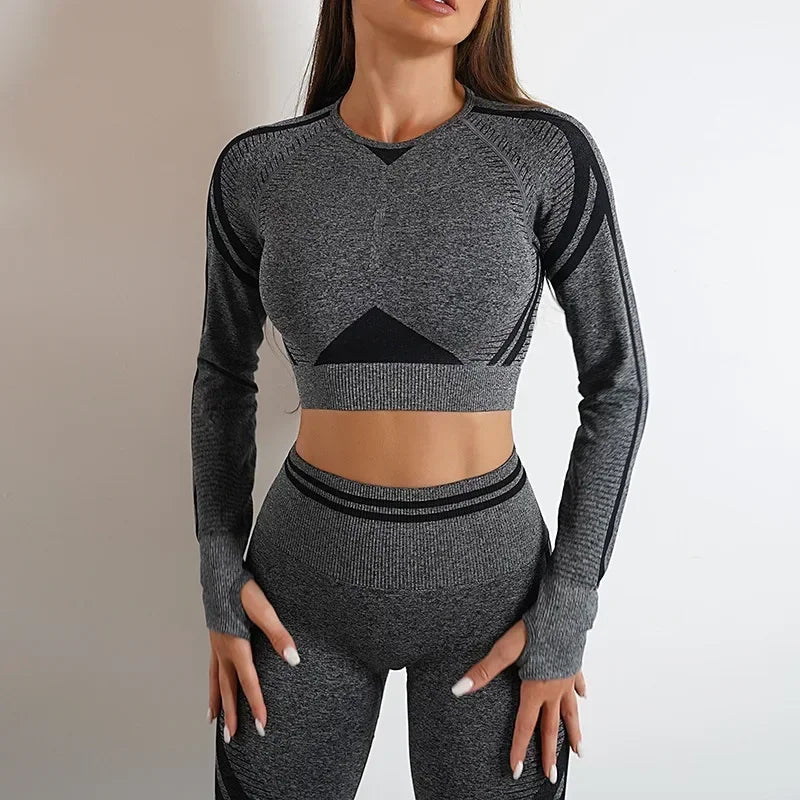 Women's Yoga Clothing Set Long Sleeve Leggings Pants for Gym Fitness Tracksuit Active Wear Workout Clothes