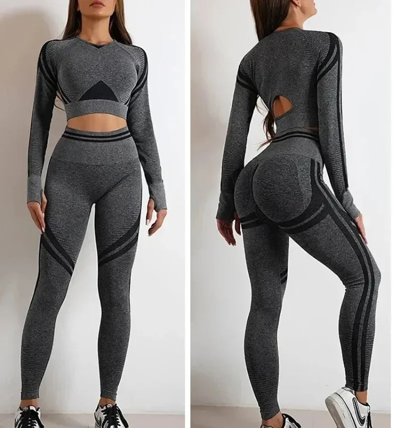 Women's Yoga Clothing Set Long Sleeve Leggings Pants for Gym Fitness Tracksuit Active Wear Workout Clothes
