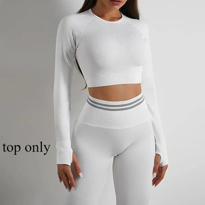 Women's Yoga Clothing Set Long Sleeve Leggings Pants for Gym Fitness Tracksuit Active Wear Workout Clothes