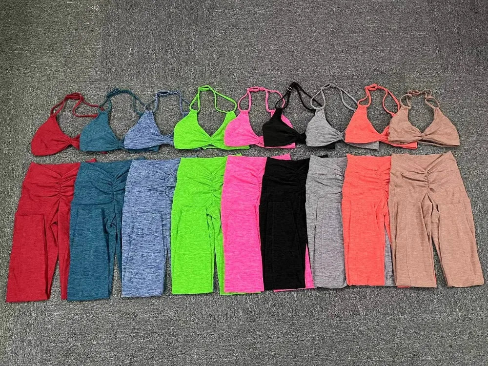 Eye Catching Yoga Set for Women 2PCS with Shorts Crop Top Sports Bra Gym Fitness Tracksuit for Running