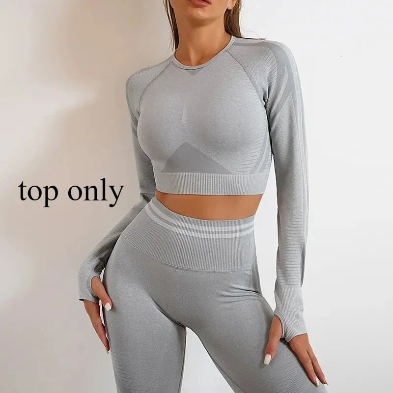 Women's Yoga Clothing Set Long Sleeve Leggings Pants for Gym Fitness Tracksuit Active Wear Workout Clothes
