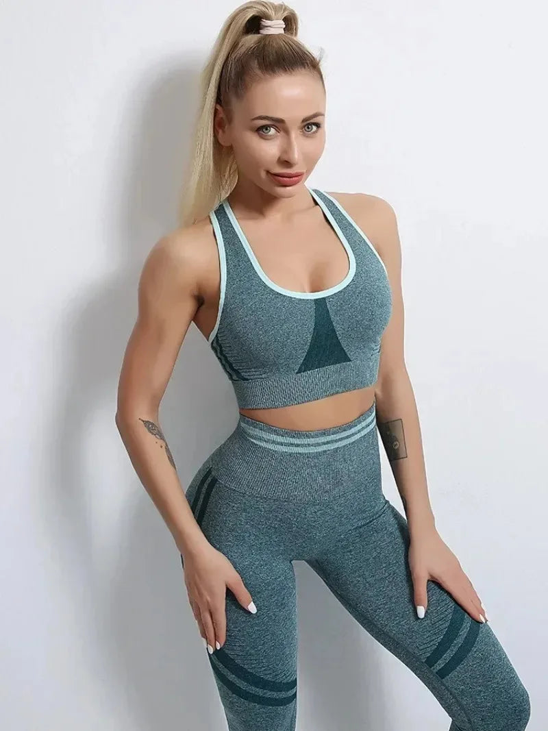 Women's Yoga Clothing Set Long Sleeve Leggings Pants for Gym Fitness Tracksuit Active Wear Workout Clothes