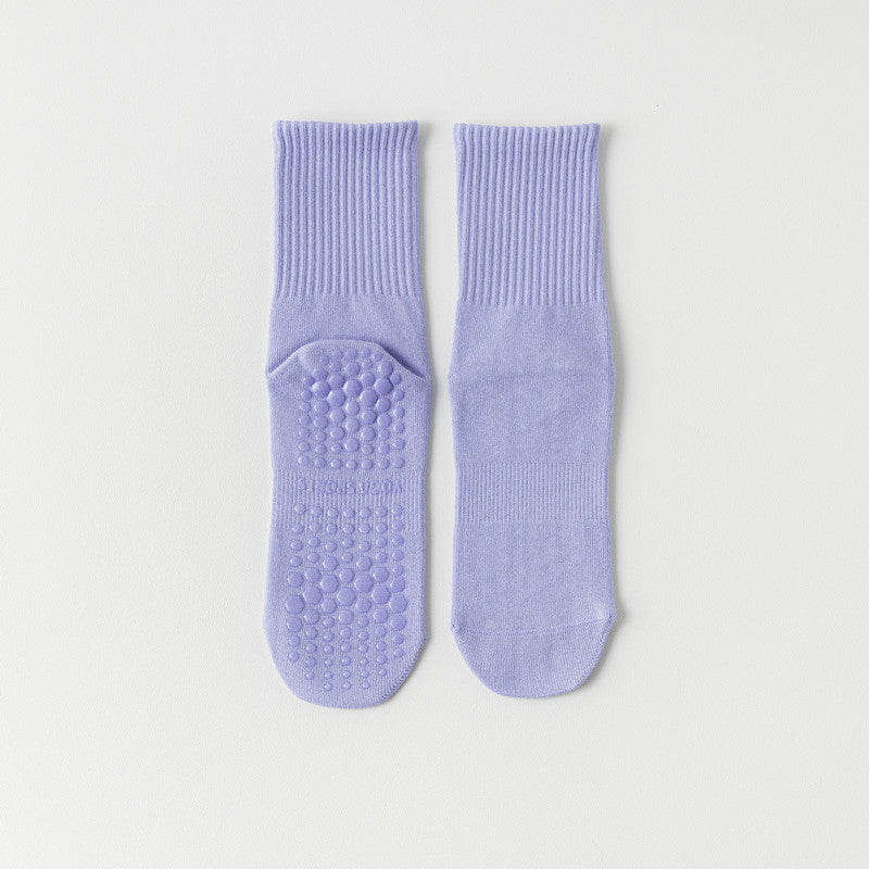 Indoor Dance Gymnastic Training Pilates Yoga Socks Solid Color Mid Calf Fitness Non-slip Silicone Socks for Sports
