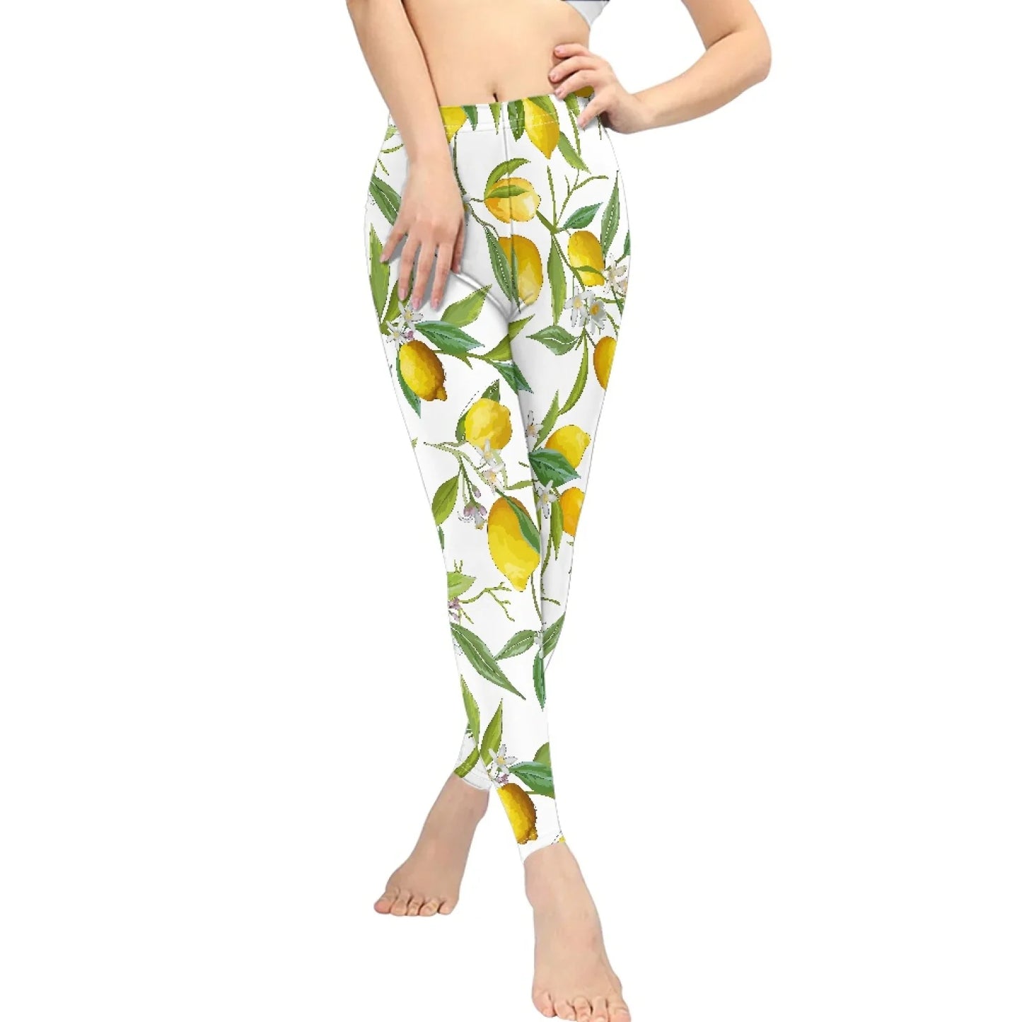 High Waist Breathable Yoga Pants for Women Slim Fit Soft Printed Leggings Party Gift with Lemon Fruit Cartoon Images