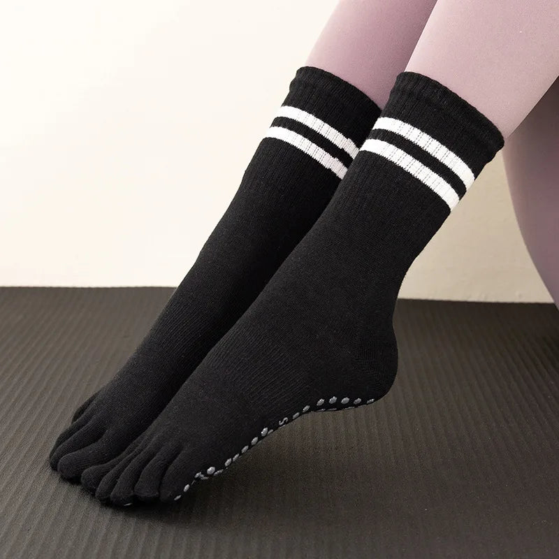 Five Toes Yoga Socks Women Casual Striped Indoor Floor Dance Sports Socks Cotton Breathable Non-slip Gym Fitness Pilates Socks