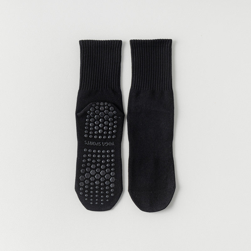Indoor Dance Gymnastic Training Pilates Yoga Socks Solid Color Mid Calf Fitness Non-slip Silicone Socks for Sports