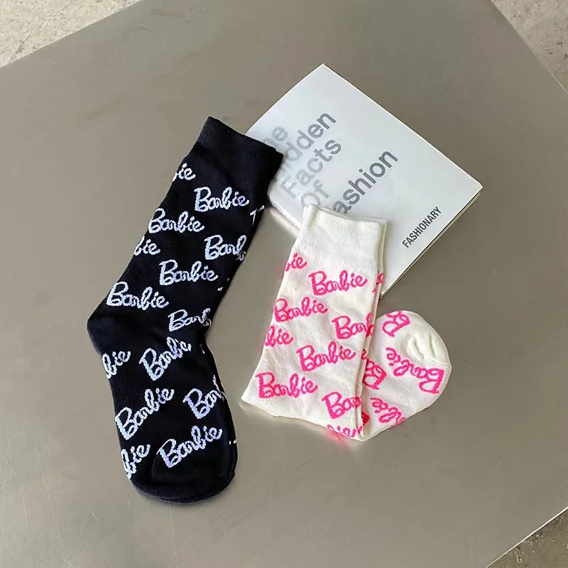 MINISO Barbie Alphabet Socks for Men Women Trendy All-Print Dopamine Sports Yoga Fitness Equipment Girls Fashion Items Keep Short Eye Catching