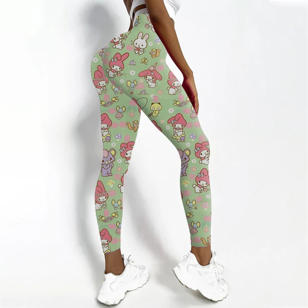 Women's Hello Kitty Print Sports Leggings Fitness Yoga Pants Stretchy Sexy Running Gym Tights Quick Dry Ankle-Length Casual