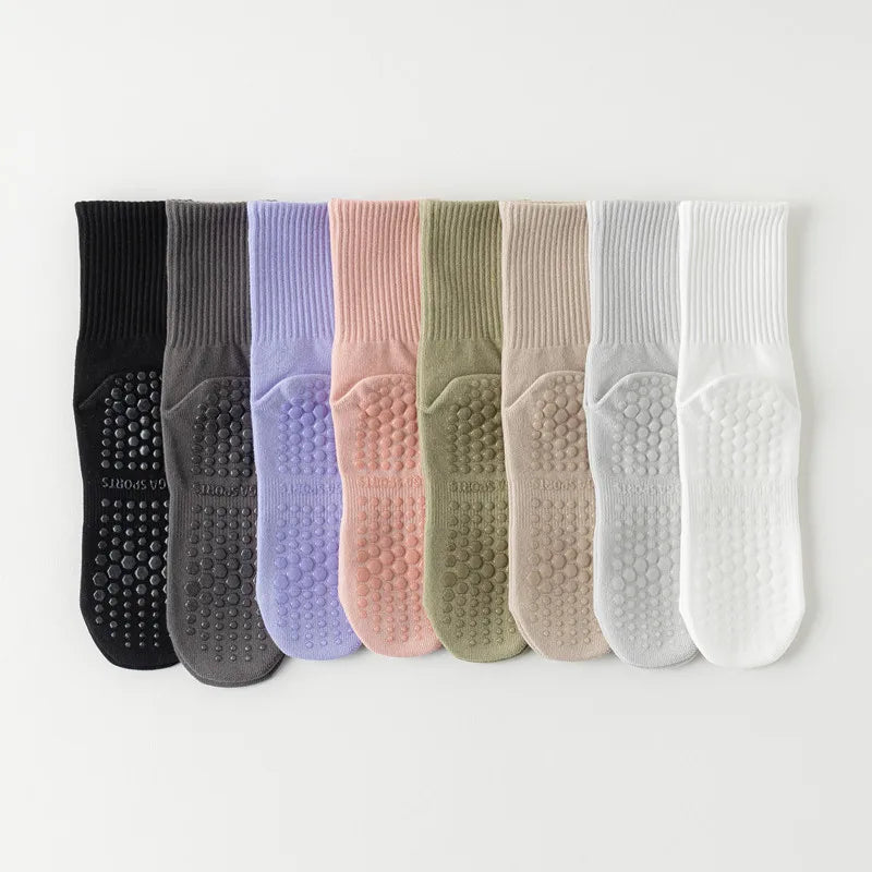 Indoor Dance Gymnastic Training Pilates Yoga Socks Solid Color Mid Calf Fitness Non-slip Silicone Socks for Sports