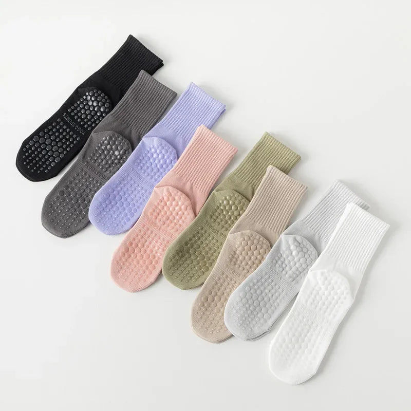 Indoor Dance Gymnastic Training Pilates Yoga Socks Solid Color Mid Calf Fitness Non-slip Silicone Socks for Sports
