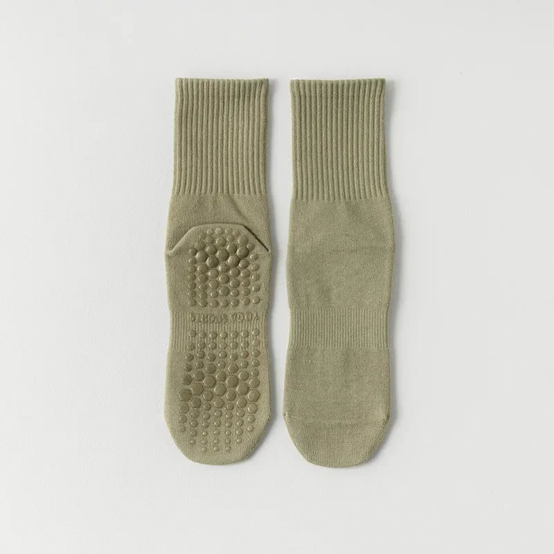 Indoor Dance Gymnastic Training Pilates Yoga Socks Solid Color Mid Calf Fitness Non-slip Silicone Socks for Sports