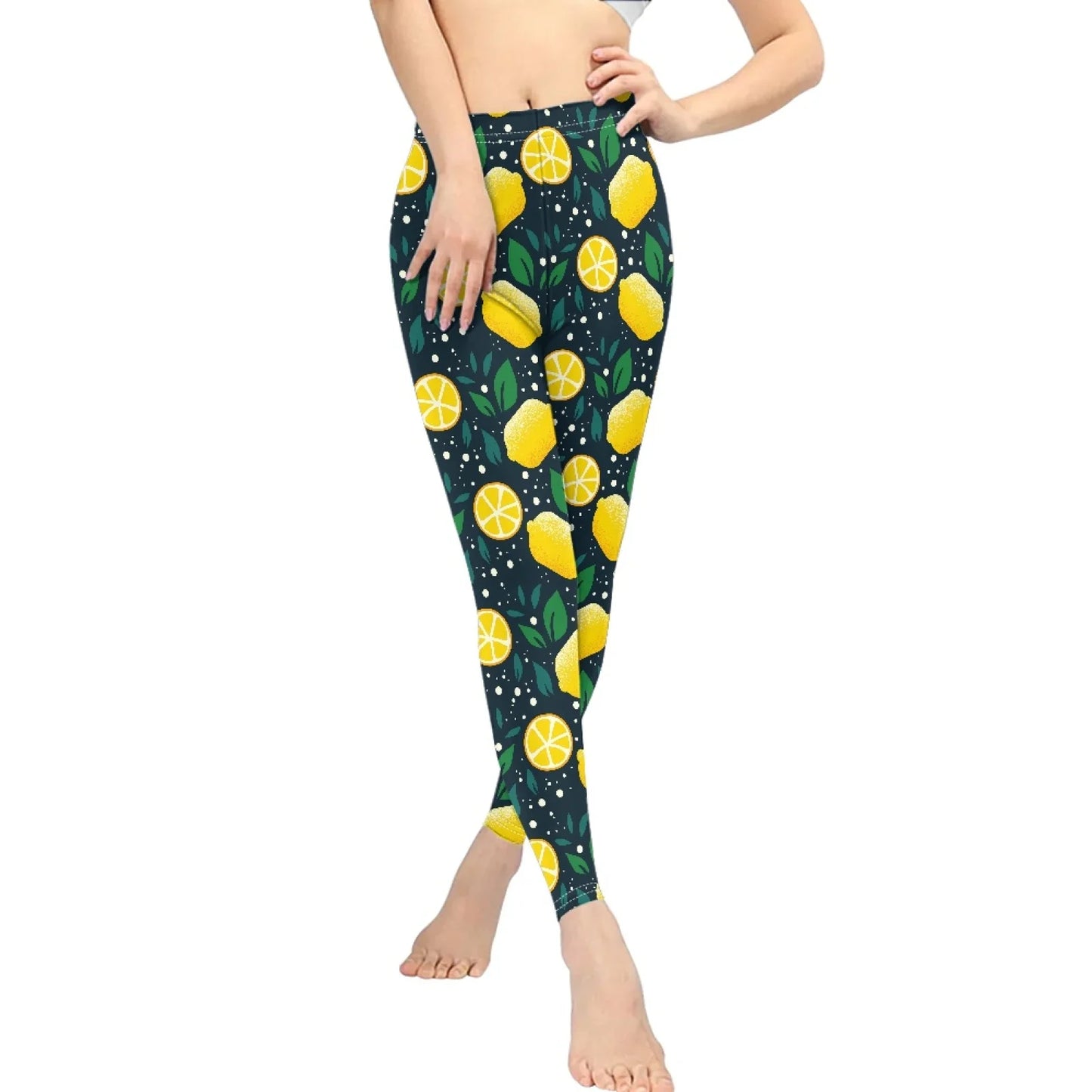 High Waist Breathable Yoga Pants for Women Slim Fit Soft Printed Leggings Party Gift with Lemon Fruit Cartoon Images