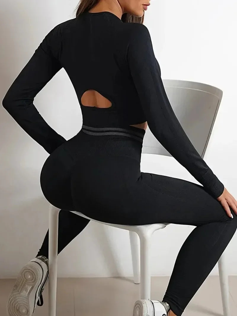 Women's Yoga Clothing Set Long Sleeve Leggings Pants for Gym Fitness Tracksuit Active Wear Workout Clothes