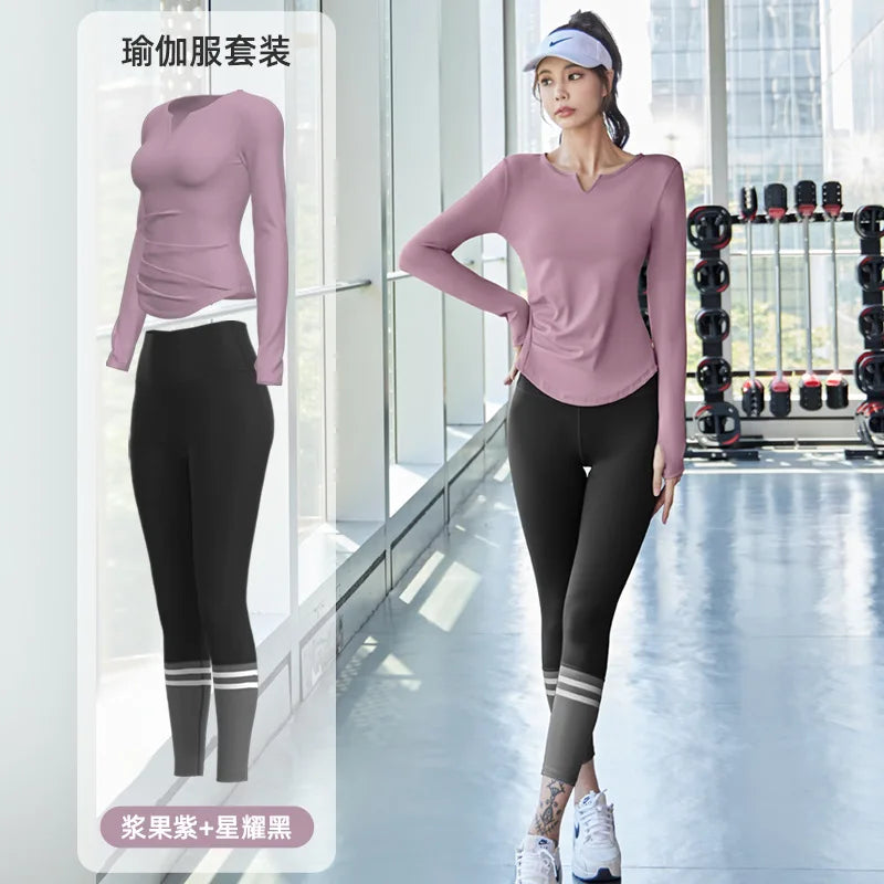 Women's Quick-Drying Seamless Yoga Top High-Waist Hip-Lifting Fitness Pants Elastic Running Sports Cycling Suit