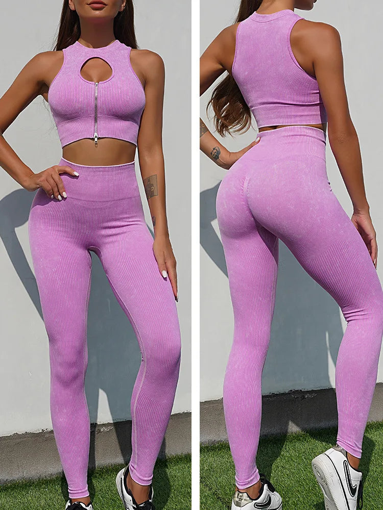 Ribbed Woman yoga Clothes beautiful back fitness suit hip lifting elastic Sports GYM tights fitting sportswear for women