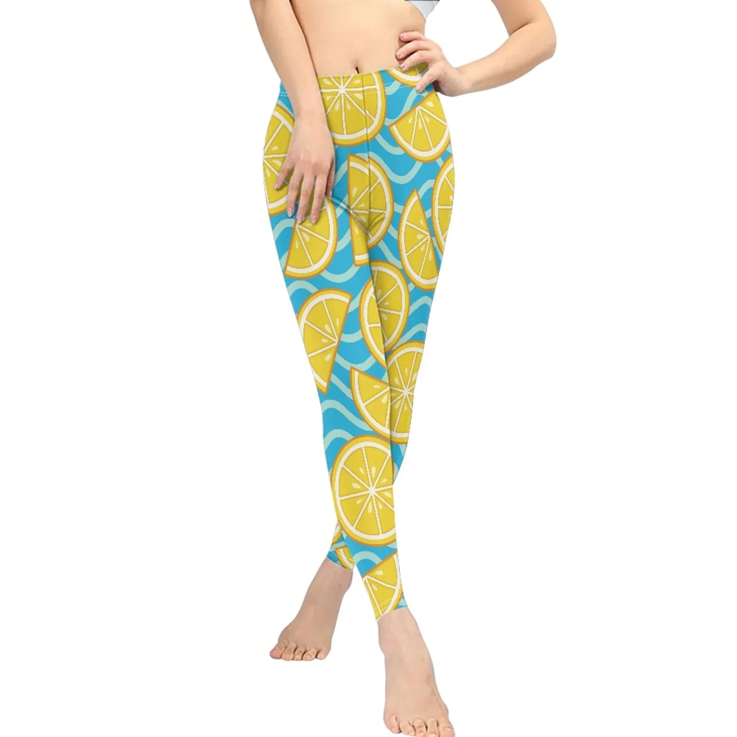 High Waist Breathable Yoga Pants for Women Slim Fit Soft Printed Leggings Party Gift with Lemon Fruit Cartoon Images