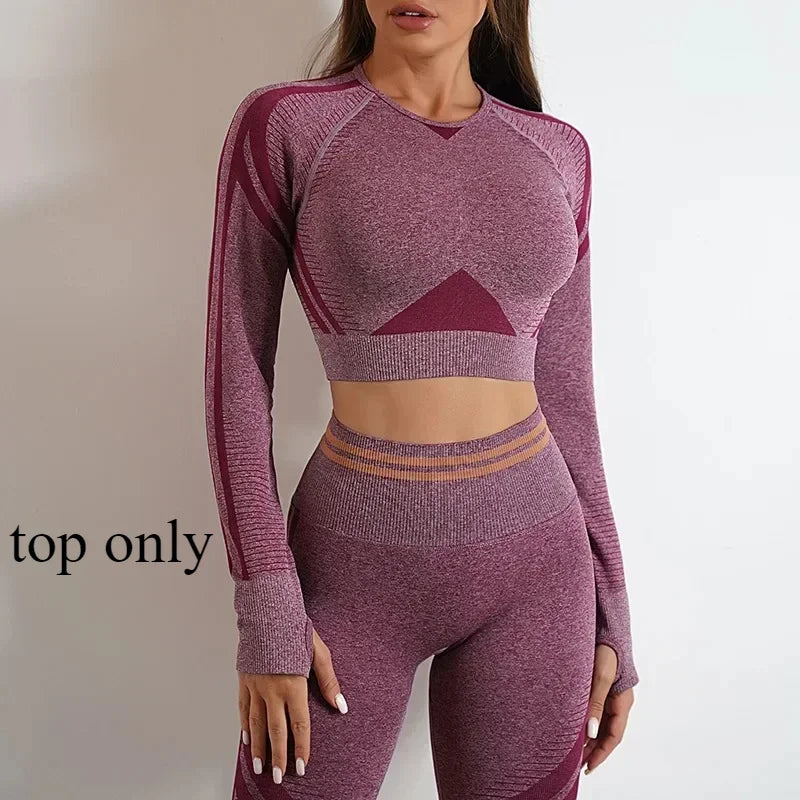 Women's Yoga Clothing Set Long Sleeve Leggings Pants for Gym Fitness Tracksuit Active Wear Workout Clothes
