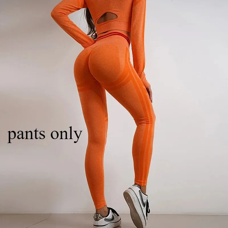 Women's Yoga Clothing Set Long Sleeve Leggings Pants for Gym Fitness Tracksuit Active Wear Workout Clothes