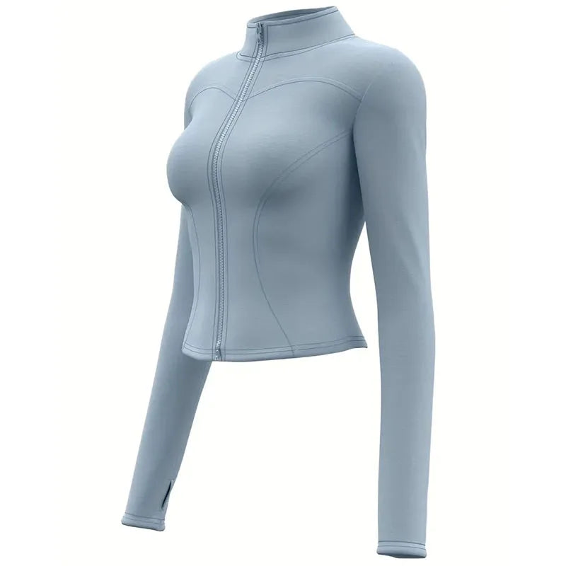 Women's Lightweight Stretchy Zip-Up Running Jacket Quick Dry Breathable Yoga Sportswear with Thumb Holes High Neck Fitness Clothes