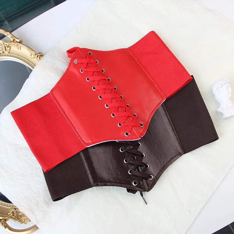 Fashion Women Corset Wide Belt Pu Leather Slimming Body Waistband Ladies Elastic High Waist Belt Gothic Dress Girdle