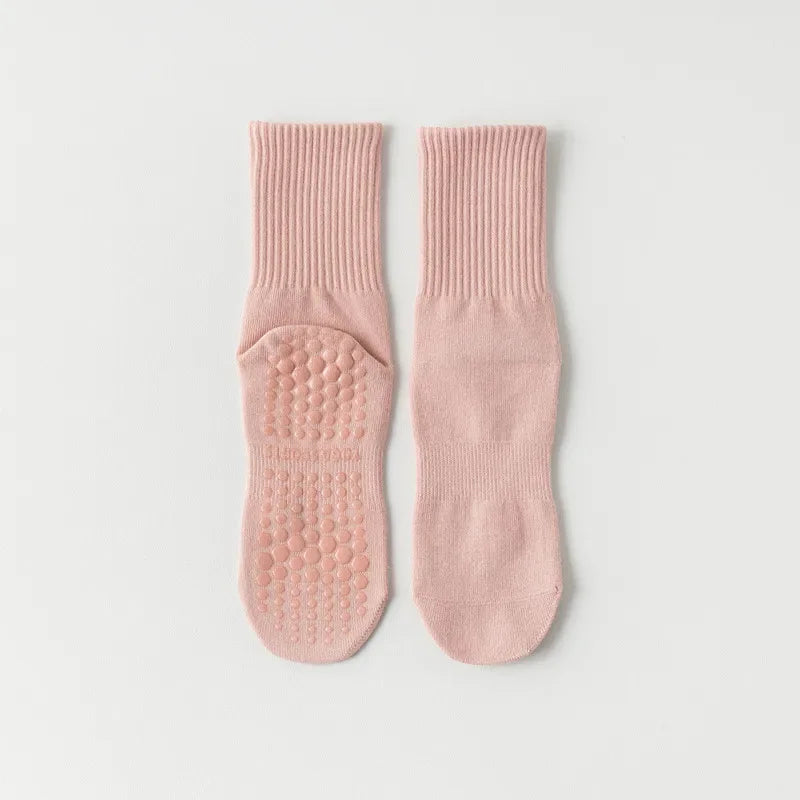 Indoor Dance Gymnastic Training Pilates Yoga Socks Solid Color Mid Calf Fitness Non-slip Silicone Socks for Sports