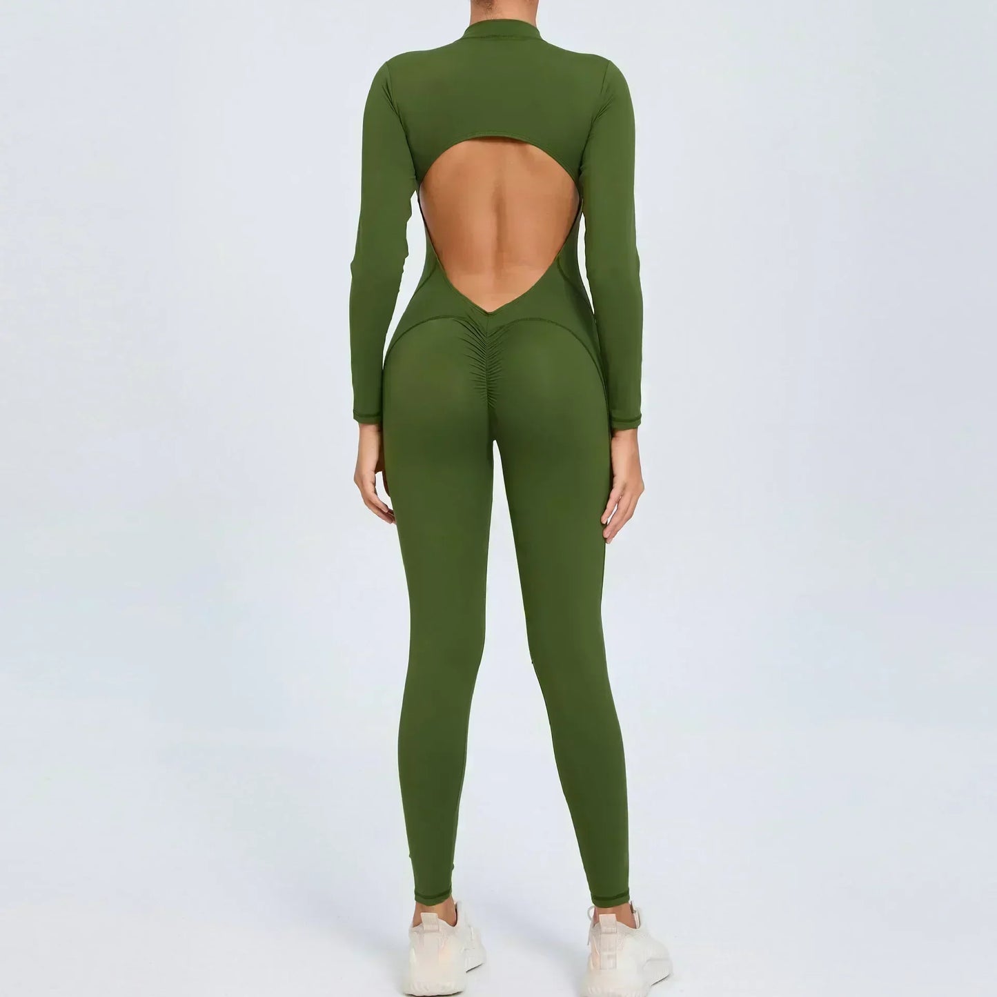 Seamless Yoga Zipper Jumpsuit for Women Long-Sleeved Hip-Lifting Fitness Beauty Back Sports Workout Gym Tracksuit