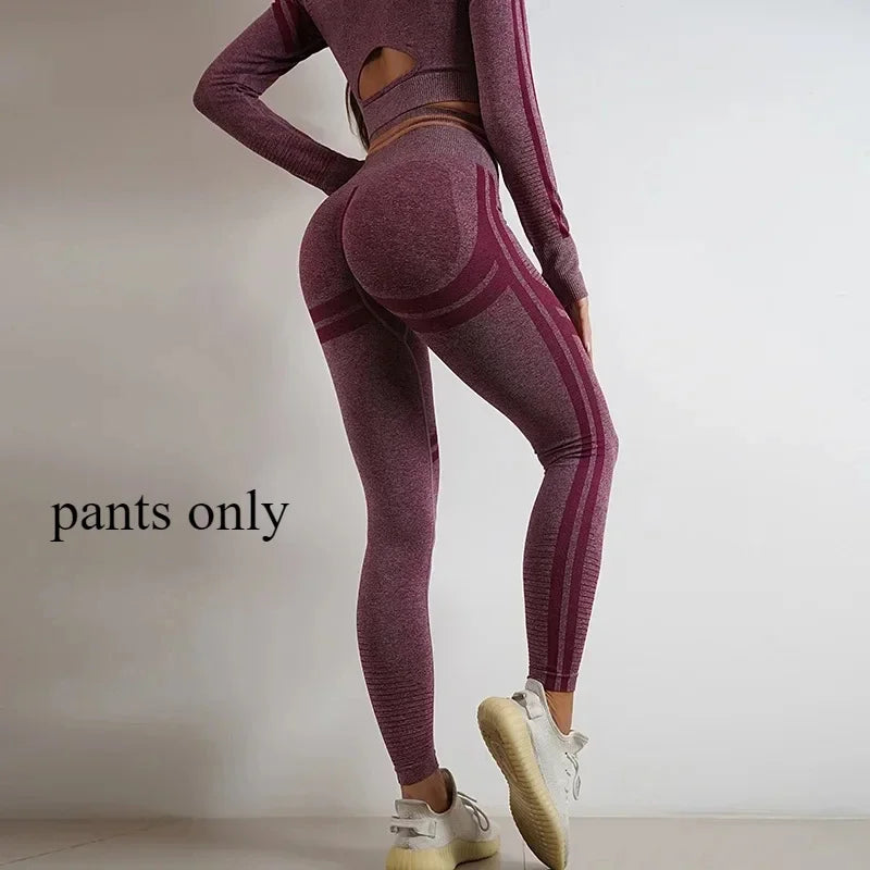 Women's Yoga Clothing Set Long Sleeve Leggings Pants for Gym Fitness Tracksuit Active Wear Workout Clothes