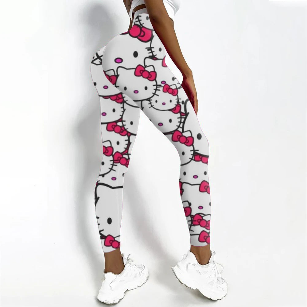 Women's Hello Kitty Print Sports Leggings Fitness Yoga Pants Stretchy Sexy Running Gym Tights Quick Dry Ankle-Length Casual