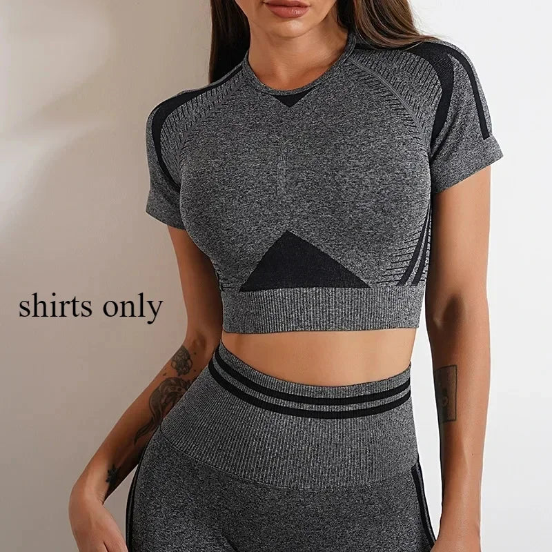 Women's Yoga Clothing Set Long Sleeve Leggings Pants for Gym Fitness Tracksuit Active Wear Workout Clothes