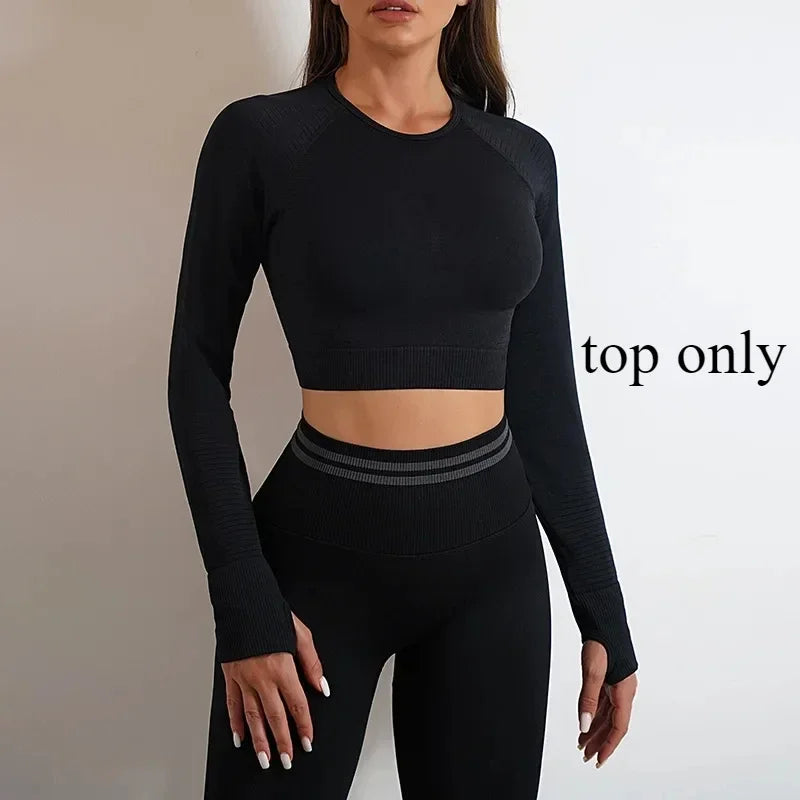 Women's Yoga Clothing Set Long Sleeve Leggings Pants for Gym Fitness Tracksuit Active Wear Workout Clothes