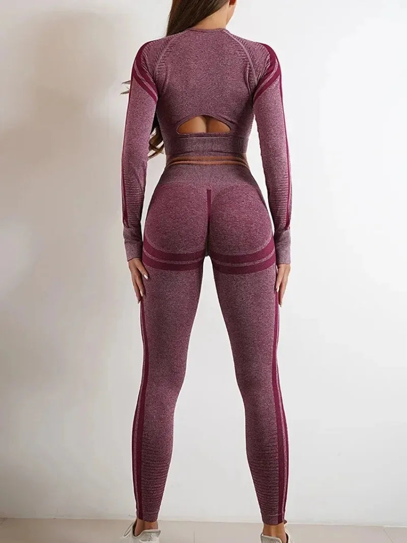 Women's Yoga Clothing Set Long Sleeve Leggings Pants for Gym Fitness Tracksuit Active Wear Workout Clothes