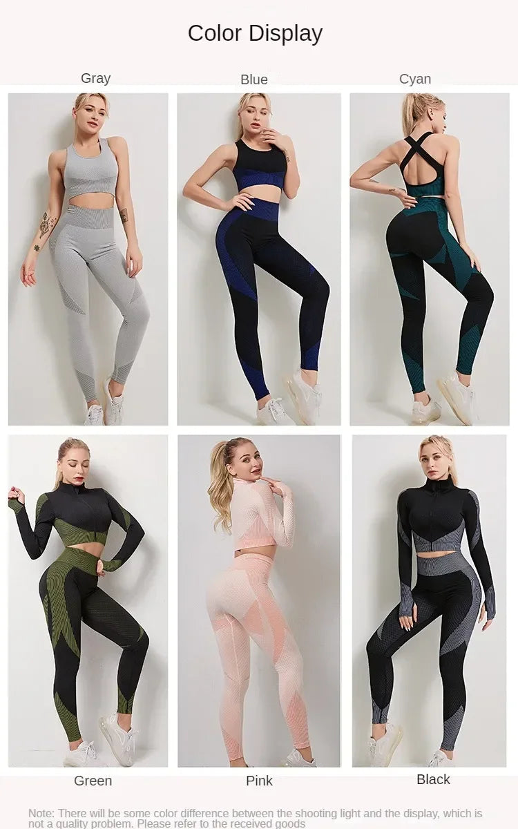 Women's Yoga Set for Gym Fitness Outfit with Zipper Long Sleeve Crop Bra Top and Leggings Separately Sold