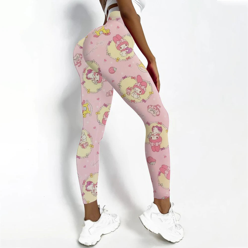 Women's Hello Kitty Print Sports Leggings Fitness Yoga Pants Stretchy Sexy Running Gym Tights Quick Dry Ankle-Length Casual