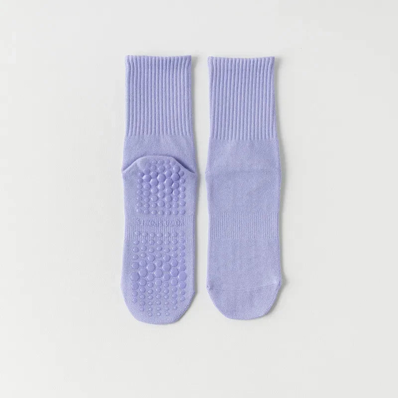 Indoor Dance Gymnastic Training Pilates Yoga Socks Solid Color Mid Calf Fitness Non-slip Silicone Socks for Sports