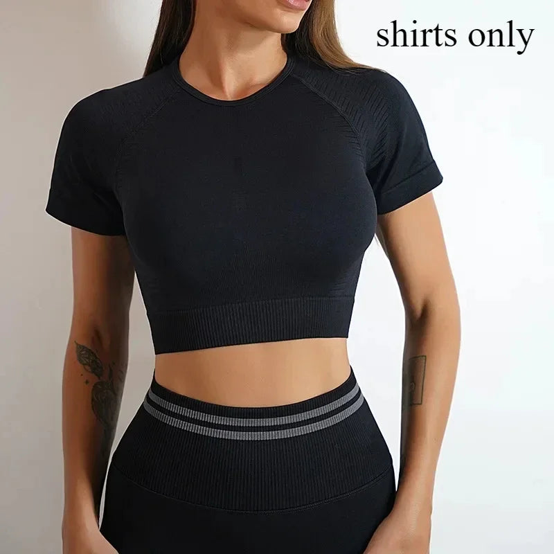 Women's Yoga Clothing Set Long Sleeve Leggings Pants for Gym Fitness Tracksuit Active Wear Workout Clothes