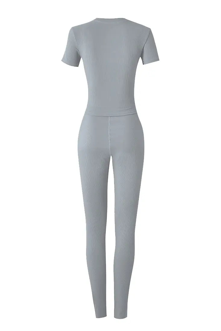 Women's Ribbed Lounge Wear 2 Piece Set Casual Summer Outfit Sleeve Top with Elastic Leggings Junior Size Eye Catching Solid Color