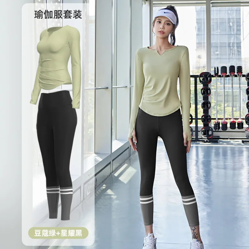 Women's Quick-Drying Seamless Yoga Top High-Waist Hip-Lifting Fitness Pants Elastic Running Sports Cycling Suit