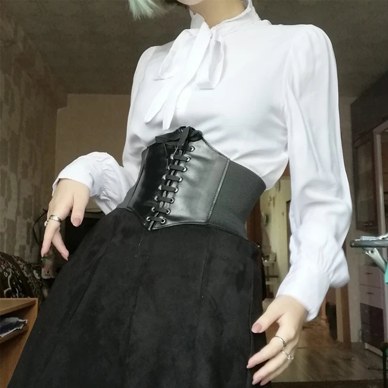 Fashion Women Corset Wide Belt Pu Leather Slimming Body Waistband Ladies Elastic High Waist Belt Gothic Dress Girdle