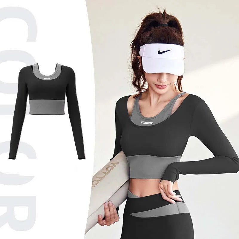 Women's Yoga Set Long Sleeve Gym Crop Top High Waist Leggings Quick Dry Breathable Pilates Fitness Sports Wear