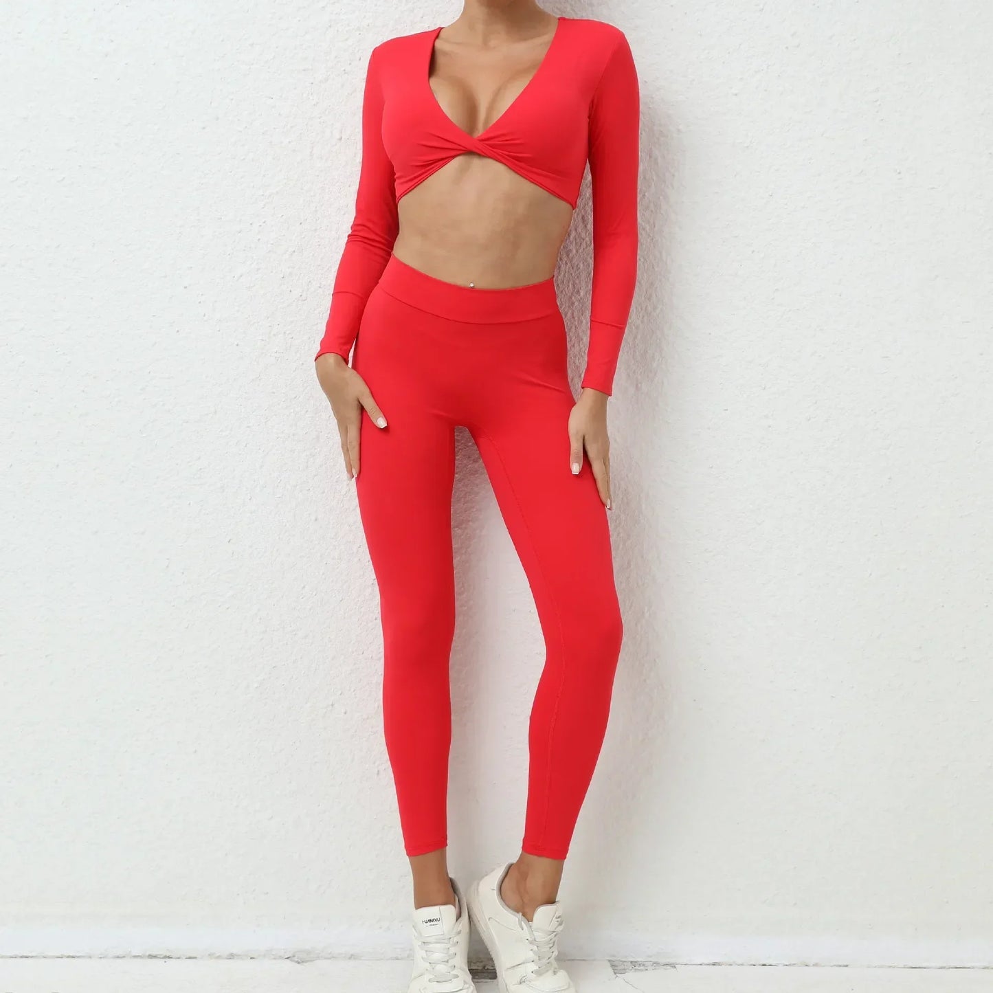 Nude Feel Seamless Yoga Set for Women High Waist Hip-Lifting Long-Sleeved Trousers and Gym Leggings Ideal for Sports Fitness Workouts
