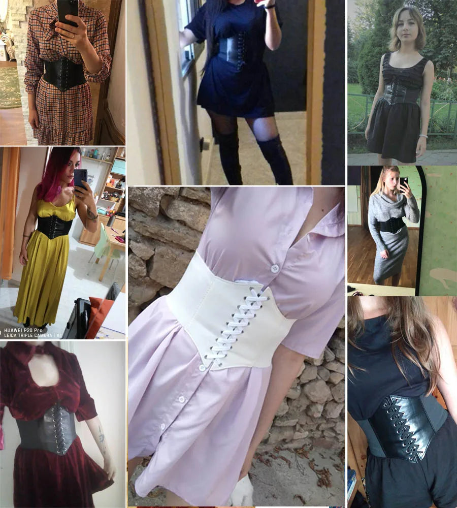 Fashion Women Corset Wide Belt Pu Leather Slimming Body Waistband Ladies Elastic High Waist Belt Gothic Dress Girdle
