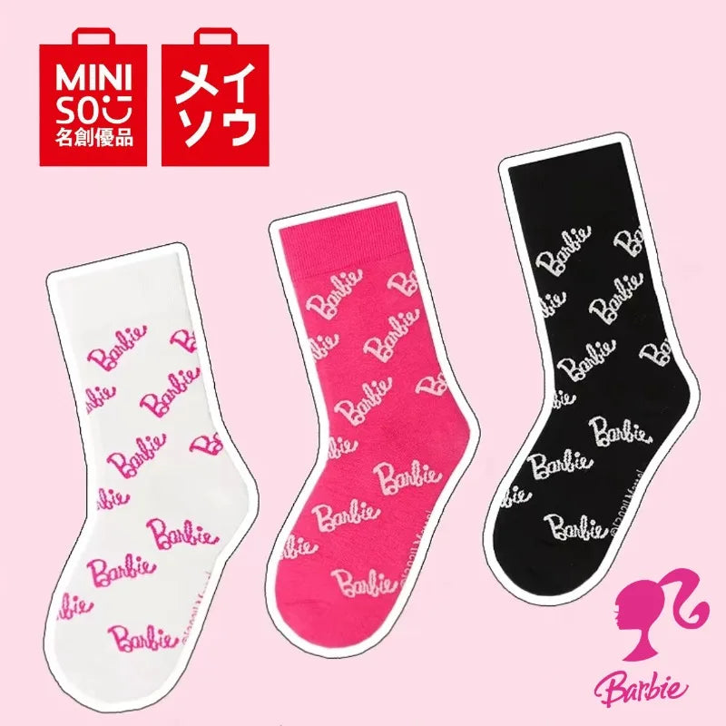 MINISO Barbie Alphabet Socks for Men Women Trendy All-Print Dopamine Sports Yoga Fitness Equipment Girls Fashion Items Keep Short Eye Catching