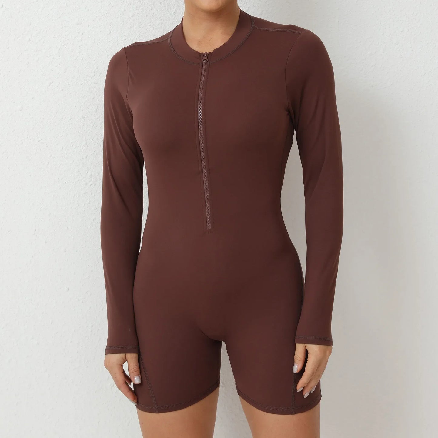 Seamless Yoga Zipper Jumpsuit for Women Long-Sleeved Hip-Lifting Fitness Beauty Back Sports Workout Gym Tracksuit