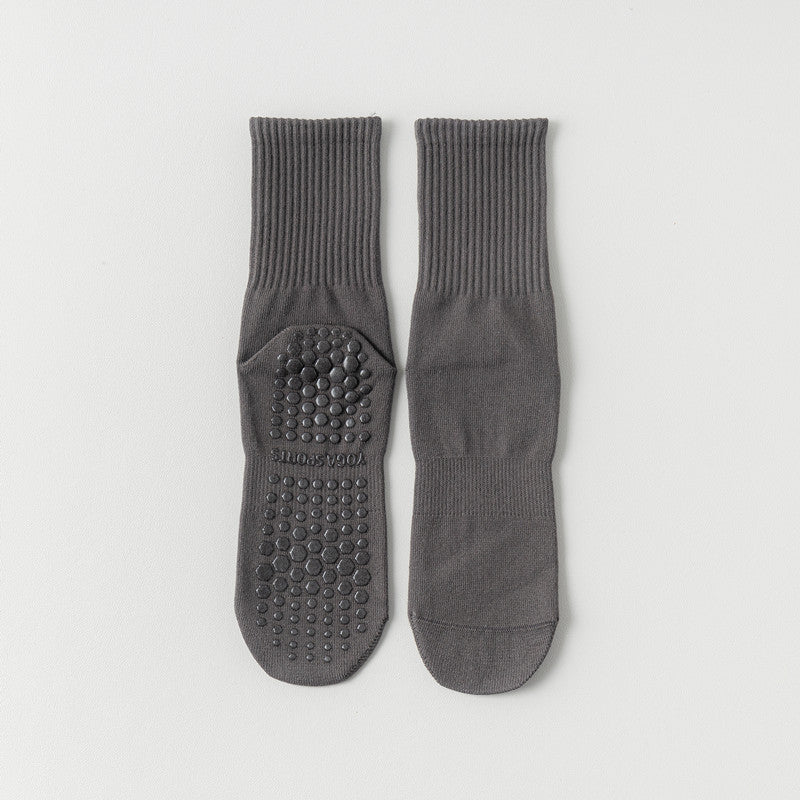 Indoor Dance Gymnastic Training Pilates Yoga Socks Solid Color Mid Calf Fitness Non-slip Silicone Socks for Sports