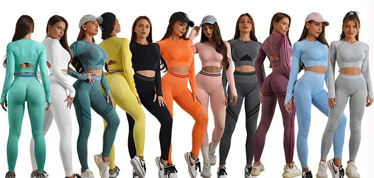 Women's Yoga Clothing Set Long Sleeve Leggings Pants for Gym Fitness Tracksuit Active Wear Workout Clothes