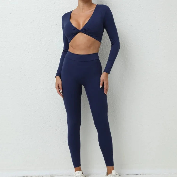Nude Feel Seamless Yoga Set for Women High Waist Hip-Lifting Long-Sleeved Trousers and Gym Leggings Ideal for Sports Fitness Workouts