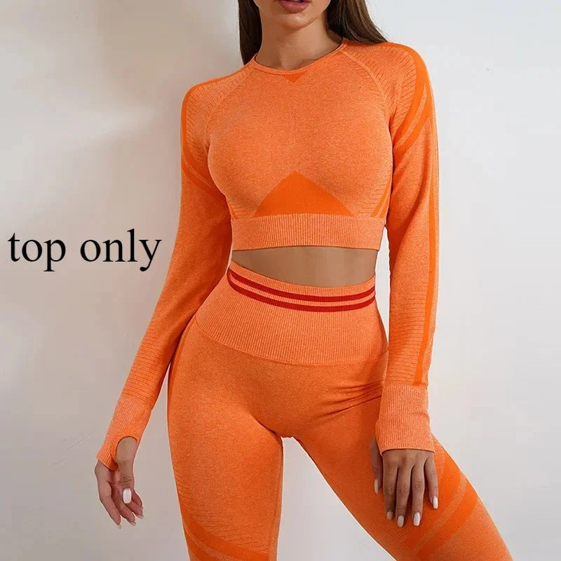 Women's Yoga Clothing Set Long Sleeve Leggings Pants for Gym Fitness Tracksuit Active Wear Workout Clothes