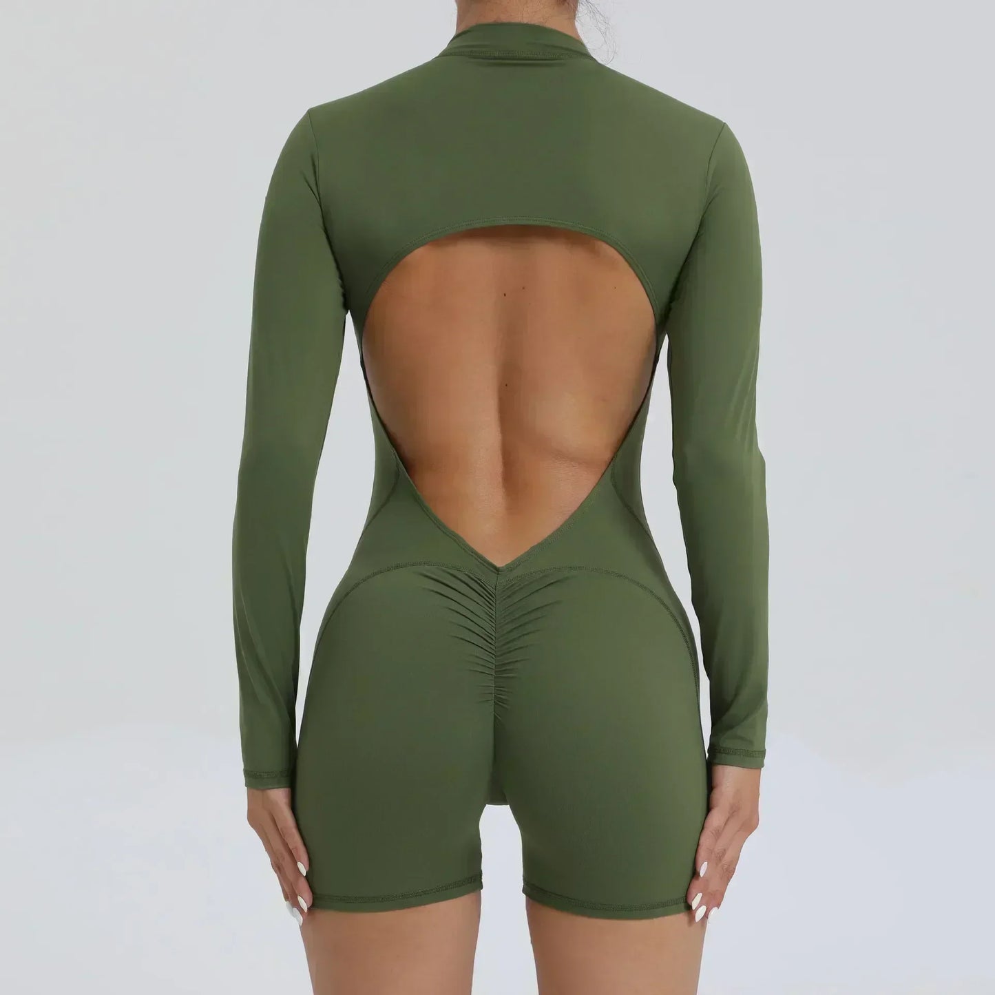Seamless Yoga Zipper Jumpsuit for Women Long-Sleeved Hip-Lifting Fitness Beauty Back Sports Workout Gym Tracksuit